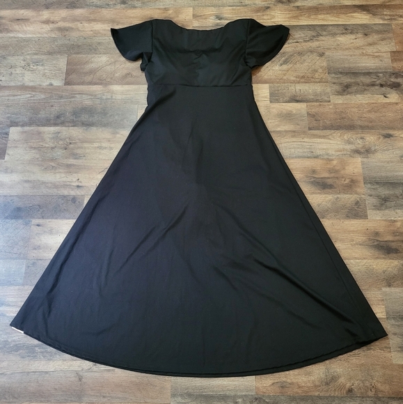 Popilush Black Square Neck Flutter Sleeve Shapewear Tummy Control Midi Dress L - Picture 9 of 9